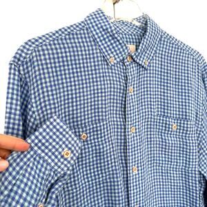 Johnnie-O Hangin Out Linen Blue Gingham Long Sleeve Mens Shirt - Size Medium